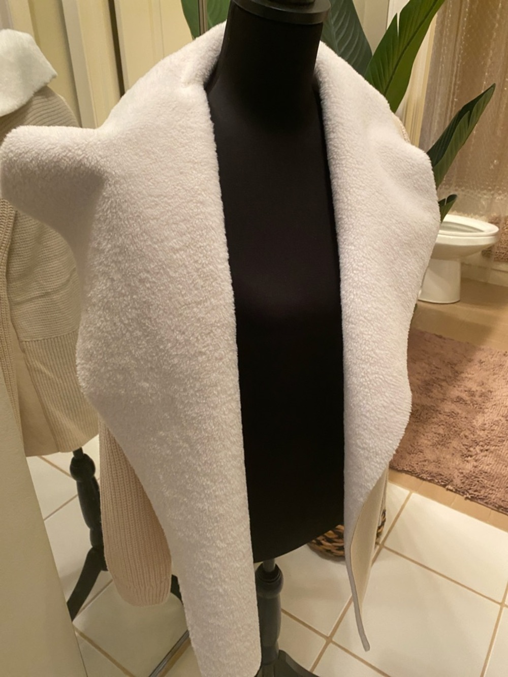 Women's Cream Open-Front Cozy Shawl Collar Jacket - Picture 4 of 8